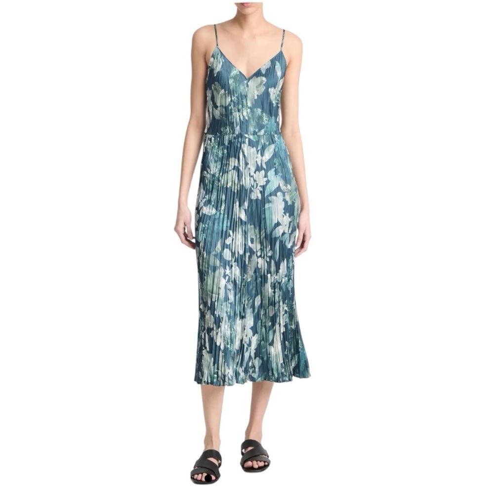 VINCE Shimmer Lake Satin Camisole Dress in Deep Sea, Size Large